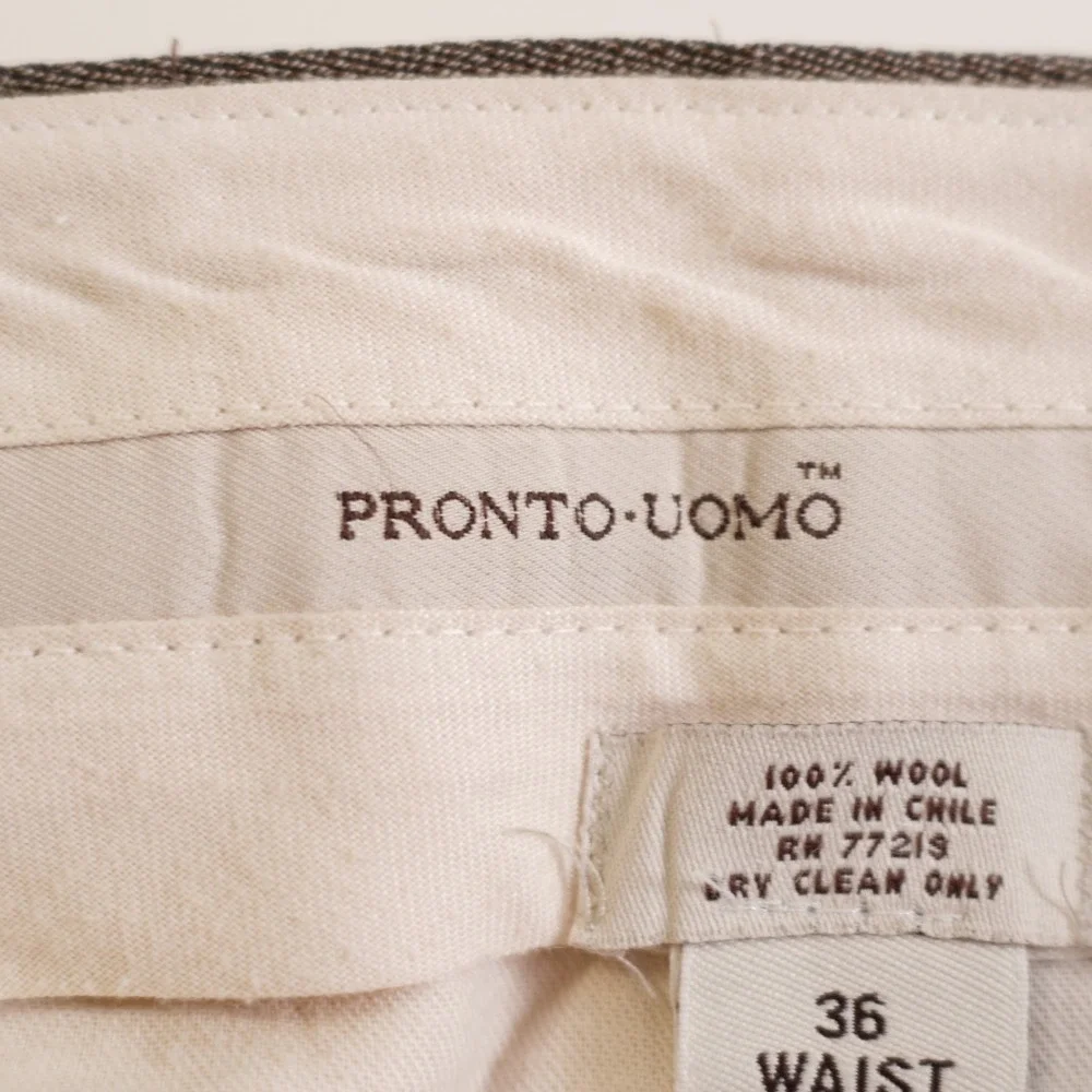 Pronto Uomo Thick‎ Textured Wool Dress Pants Brown Cream Spec High Rise 34 / 28